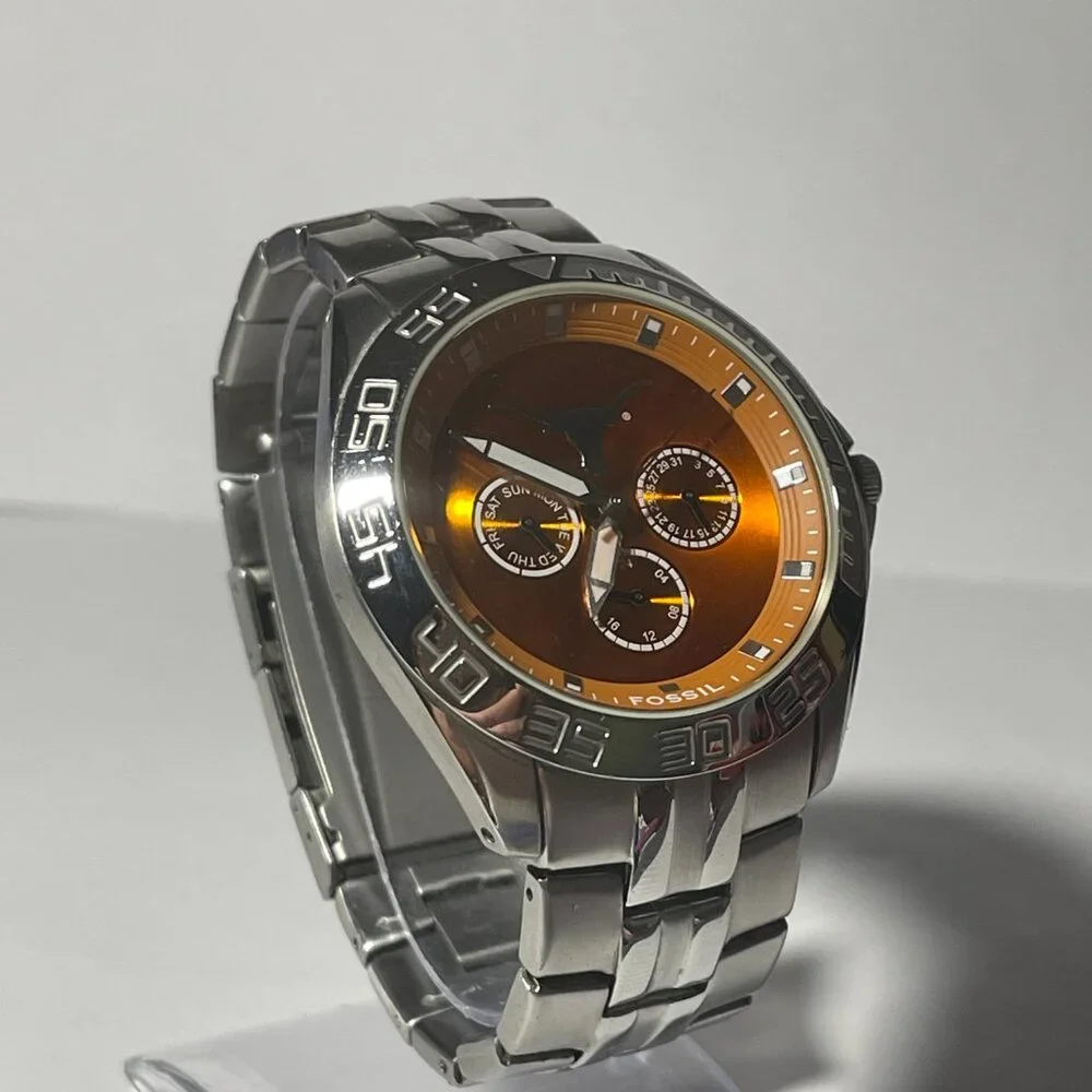 Texas Longhorns NCAA Stainless-Steel Chronograph Watch by Fossil NEW (RARE)